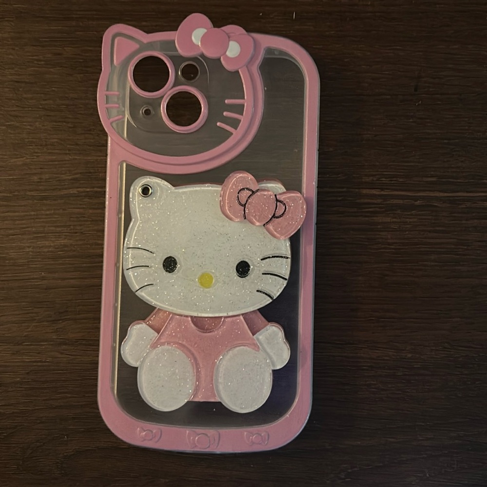 Hello kitty pink glitter phone case with mirror iPhone 14